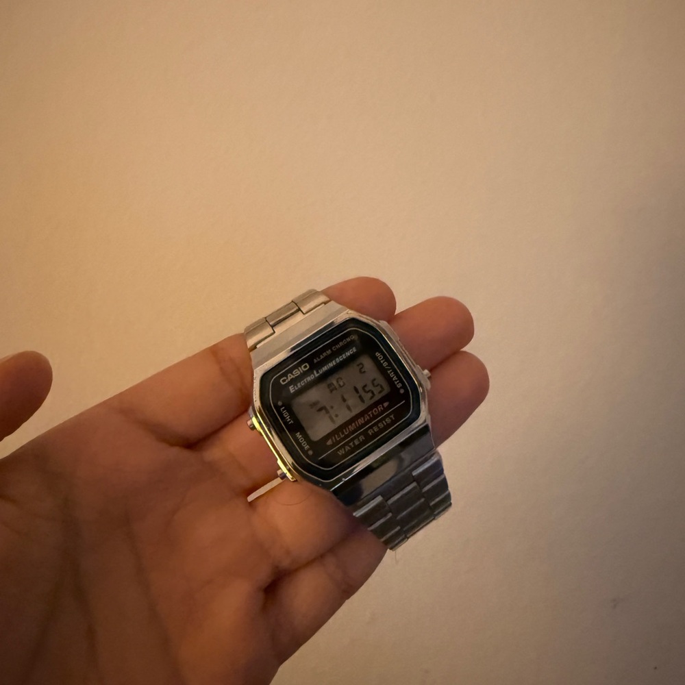 Casio Silver watch with Retro Digital Display